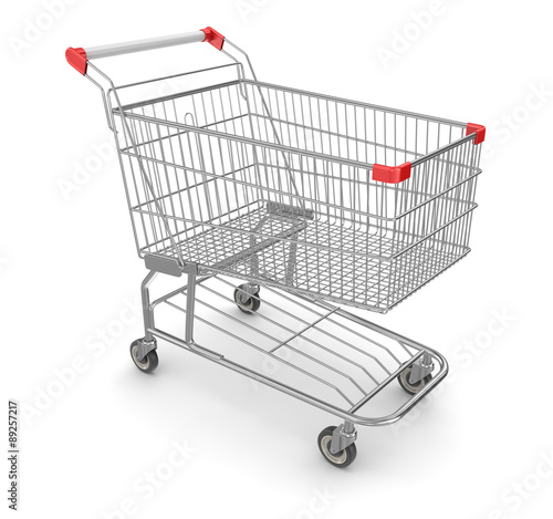 Metal Shopping Cart - Isolated on White Fototapeta