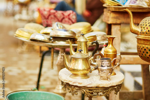 Teapots on Moroccan market in Fes, Morocco
