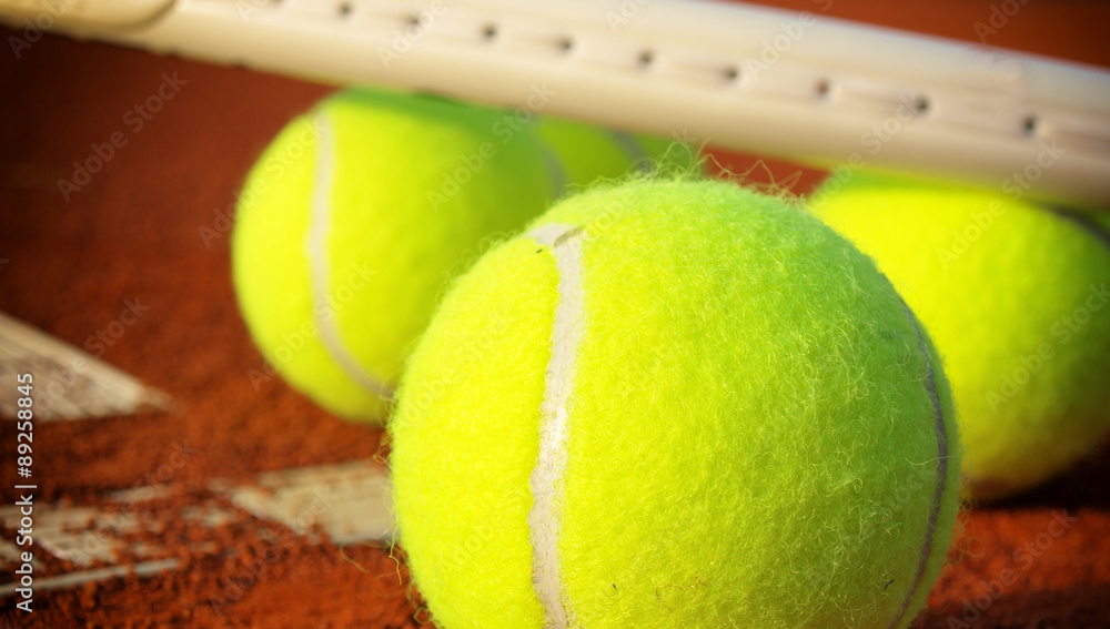 Tennis ball on court,close up