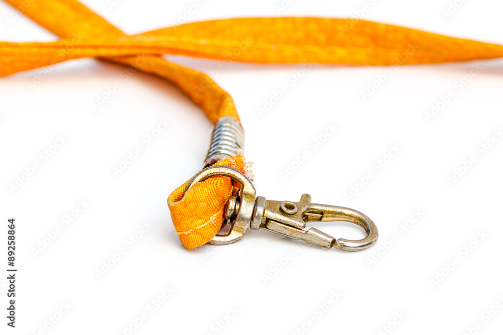Old rope snap hook with wire cloth on the table Old rope snap hook with wire cloth on the table