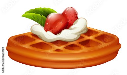 Waffle with strawberry and cream