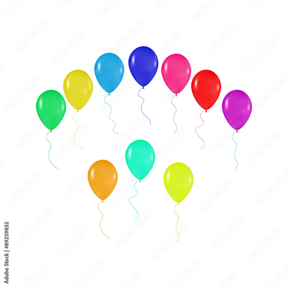 set  of colorful balloons in the style of realism. to design cards, birthdays, weddings, fiesta, holidays, invitations on a white background