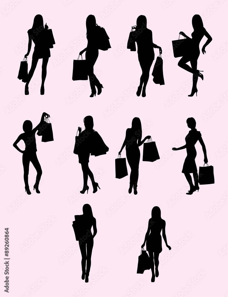 Shopping Woman Silhouette, art vector design