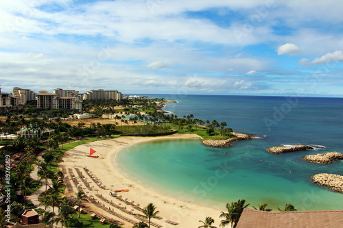 View of Ko Olina beach and the Kohola lagoon, Oahu, Hawaii 