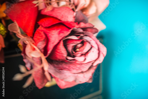 Red roses with blurry images