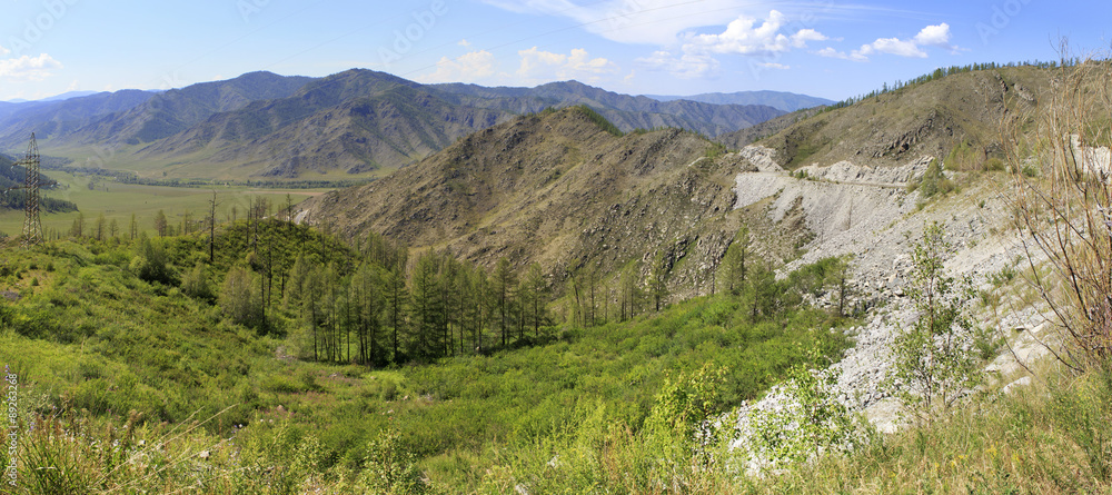 Beautiful view of Altai Mountains on the pass Chike Taman.