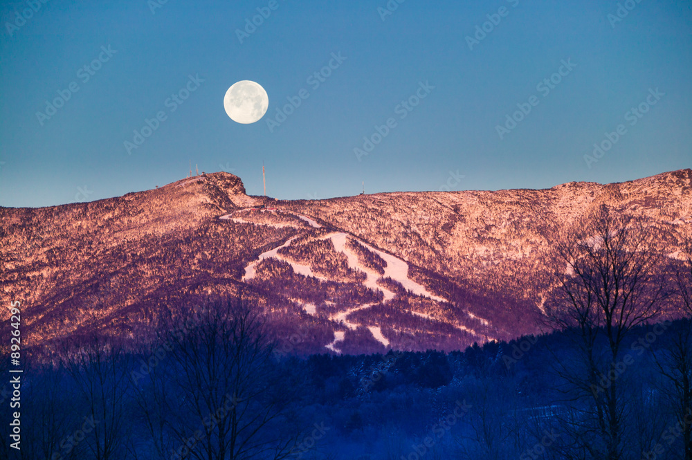 Moonrise over Mt. Mansfield, Stowe, Vermont, USA
