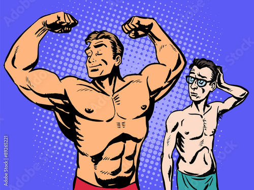 Bodybuilder and thin man sport fitness