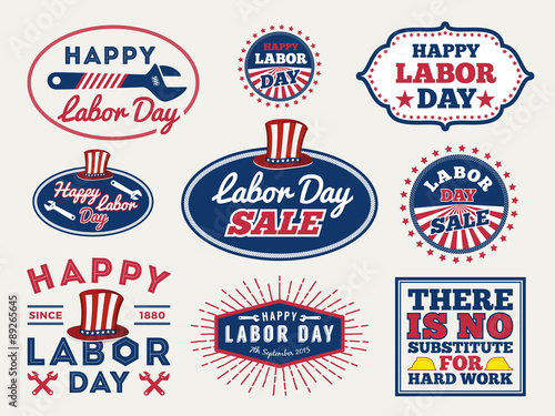 Sets of Labor day badge and labels design. for sale promotion, party decoration, vector illustration