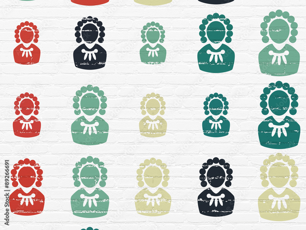 Law concept: Judge icons on wall background Law concept: Judge icons on wall background