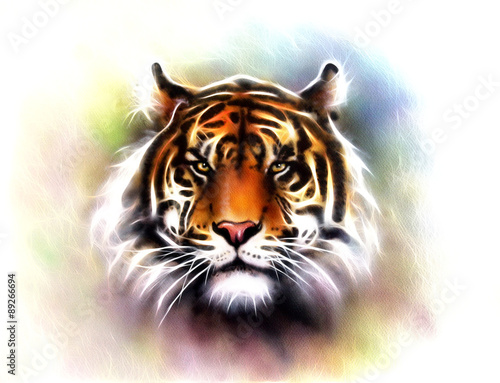  tiger head on a soft toned abstract background 