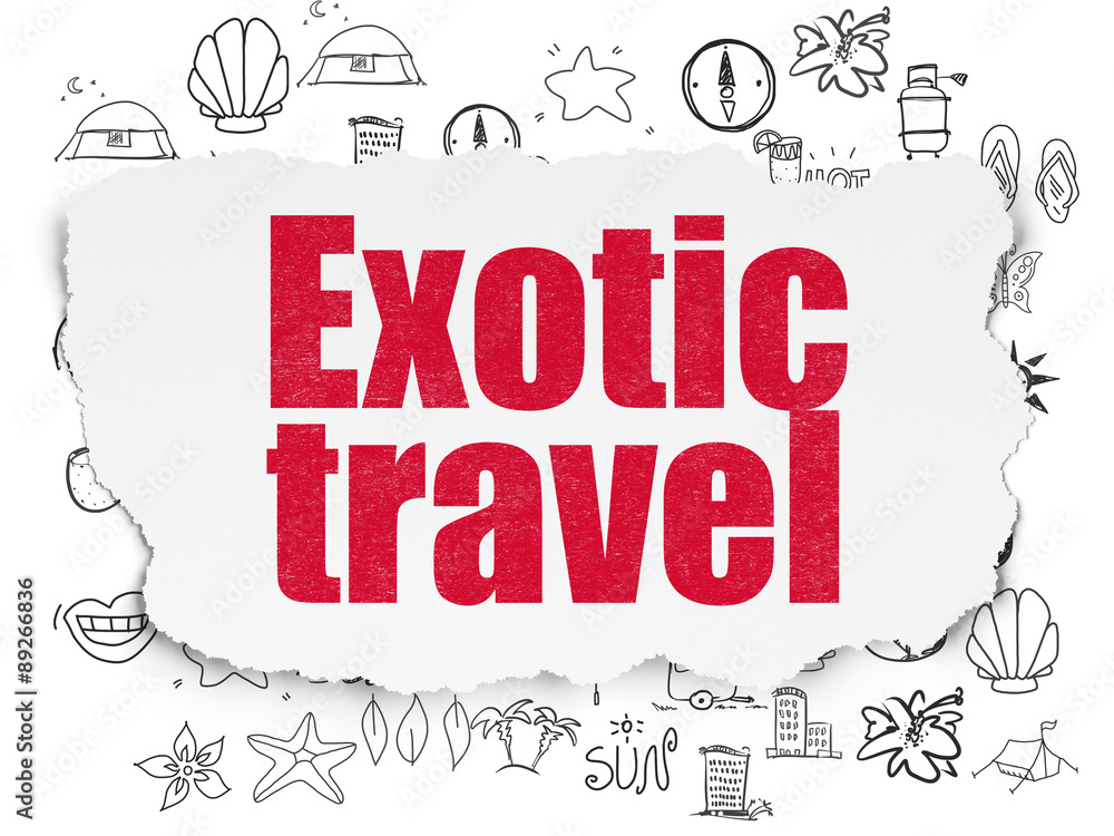 Vacation concept: Exotic Travel on Torn Paper background