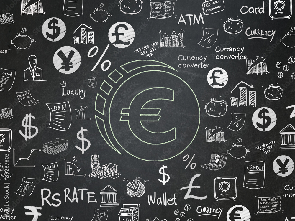 Money concept: Euro Coin on School Board background Money concept: Euro Coin on School Board background