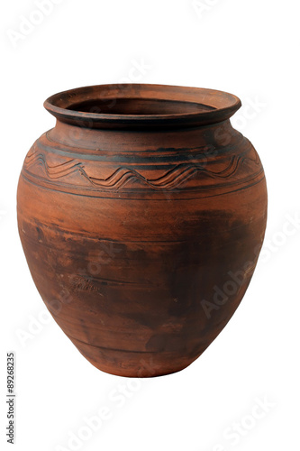 Clay pot without cover on the white isolated background