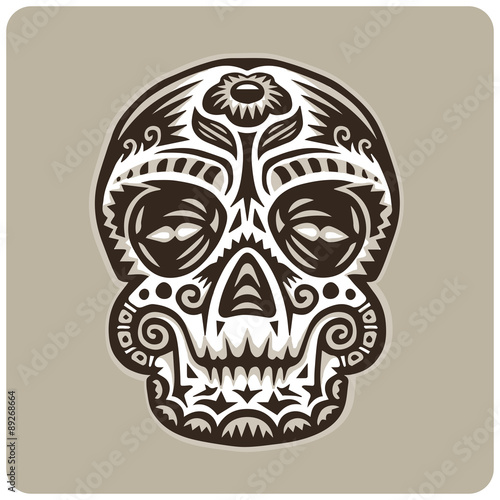 Vector sugar skull with flower on forehead