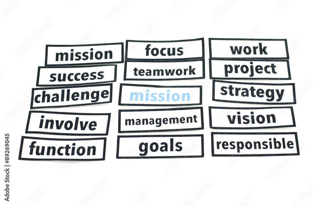 word cloud concept made from paper cut with black border with mission word on blue colour. isolated white background word cloud concept made from paper cut with black border with mission word on blue colour. isolated white background