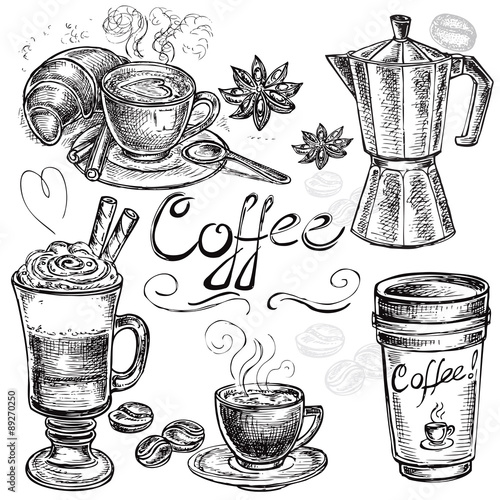 hand drawn set coffee collection