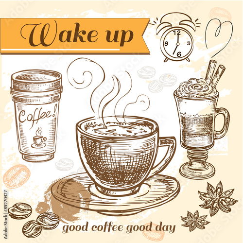 hand drawn coffee set