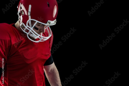 Close up view of american football player focusing