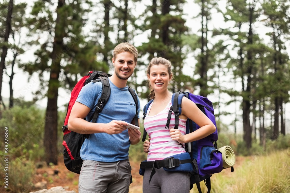 Portrait of young happy hikers Portrait of young happy hikers