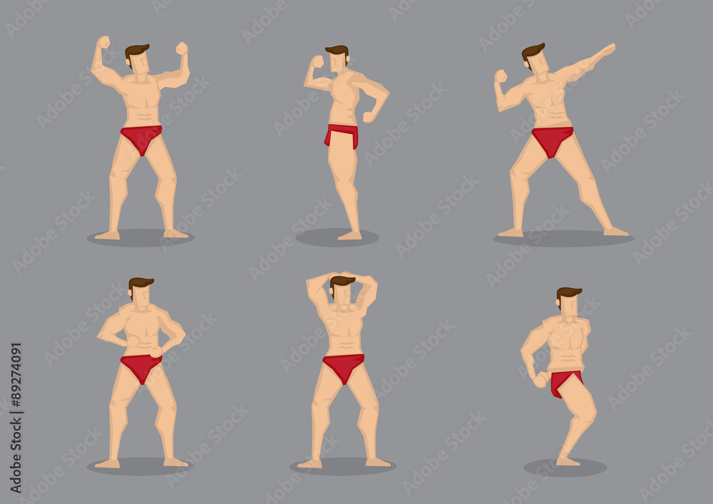 Set of Six Muscular Body Builders Vector Cartoon Illustration Set of Six Muscular Body Builders Vector Cartoon Illustration