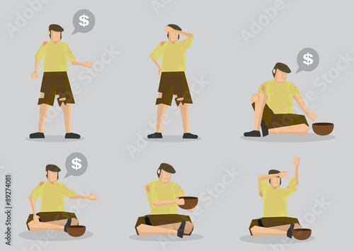Poor Homeless Man Vector Character Illustration