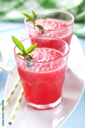 Wallpaper Mural Fresh watermelon juice in the glass on wooden table Torontodigital.ca