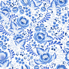 Acrylglasbilder Blau-weiße Muster Russisches Porzellan Blumenornament Blau  © rea_molko