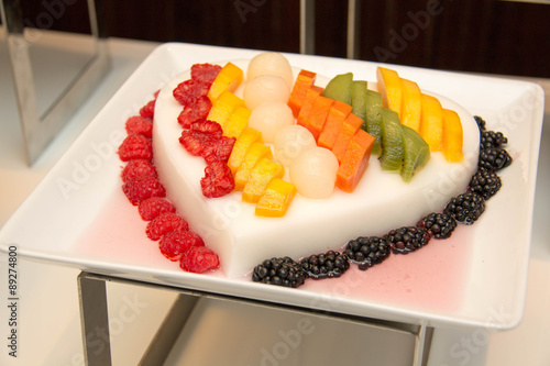  Jelly Pudding mixede Fruit Salad, dessert. photo