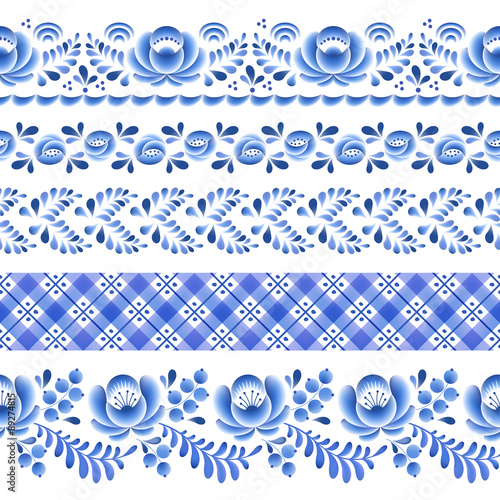 Blue flowers floral russian porcelain beautiful folk ornament.