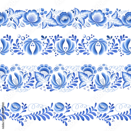 Blue flowers floral russian porcelain beautiful folk ornament.