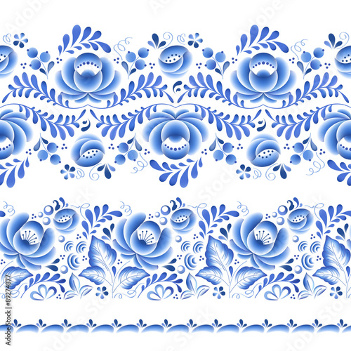 Blue flowers floral russian porcelain beautiful folk ornament.
