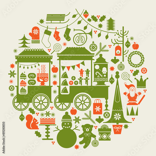 Round composition with Christmas market.