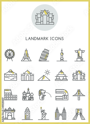 Landmark icons set vector