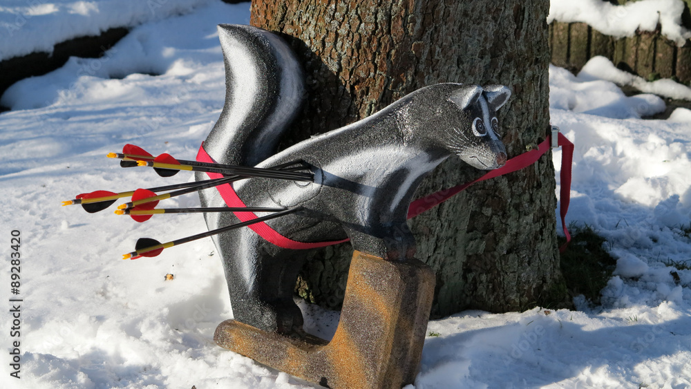 Obraz premium Bogenschiessen im Winter auf ein 3D-Stinktier