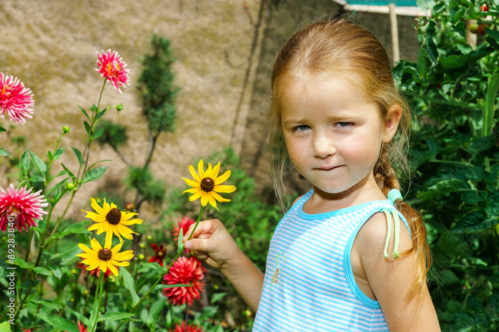 Cute preschooler girl portrait with natural flowers Cute preschooler girl portrait with natural flowers