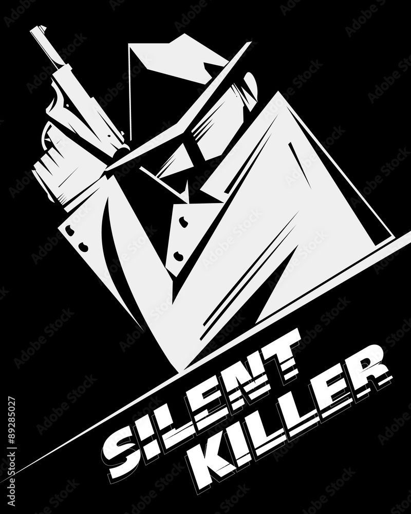 Silent killer, hitman or detective, wears sunglasses, hat