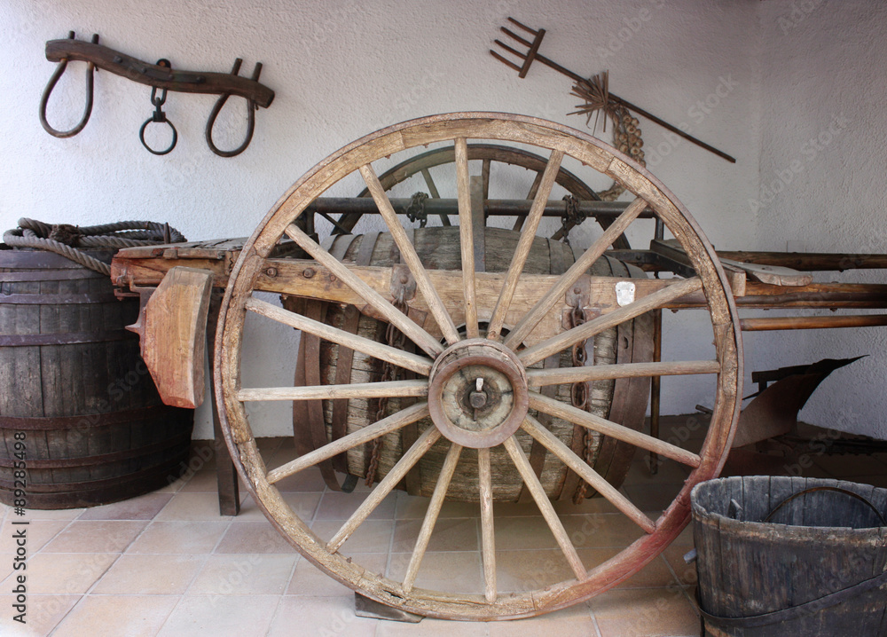 Wheel. Wagon with a Barrel.