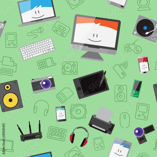 Vector seamless pattern with different gadgets