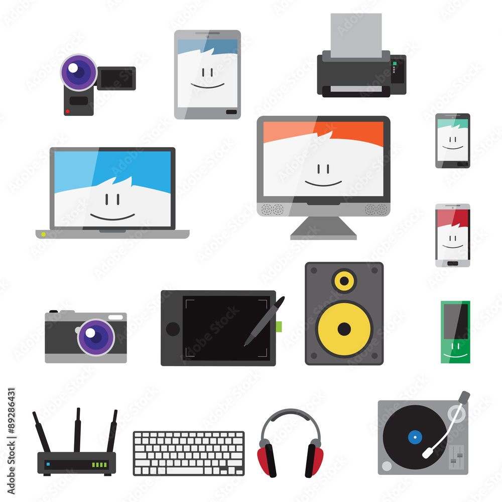 Vector flat color graphic gadgets icons