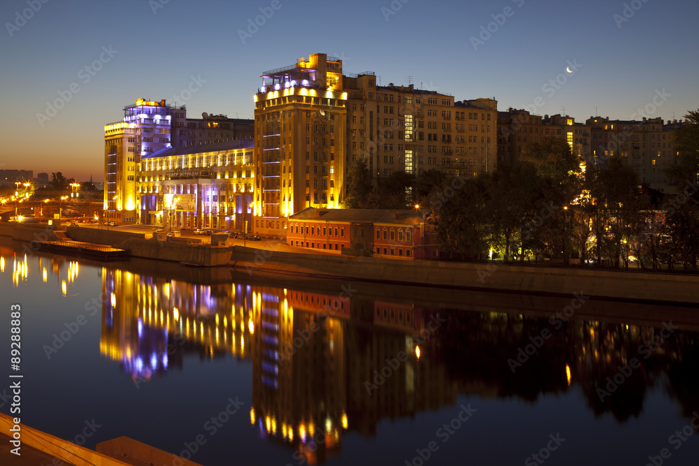 The house on the Bersenevskaya embankment at night. Moscow