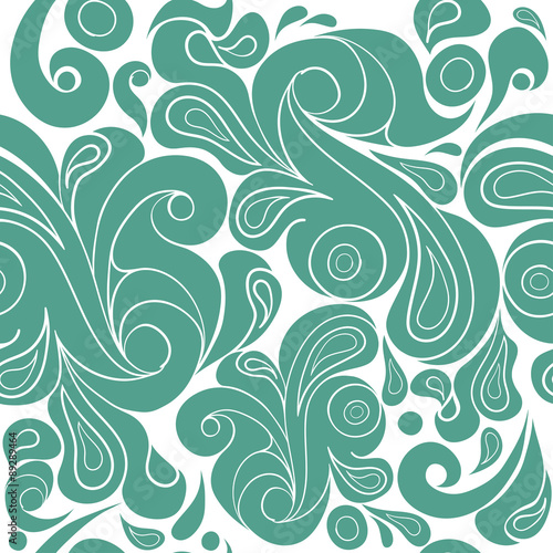 Seamless hand-drawn pattern with abstract sea blue curves design on a white background