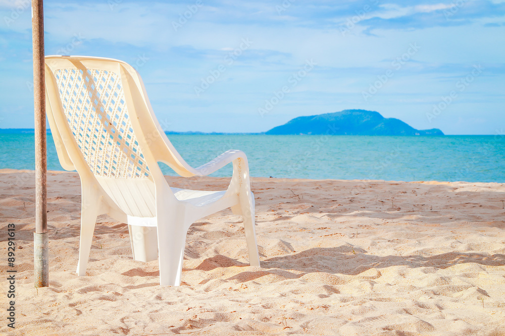 Beach chair on sand beach for relaxation. Beach chair on sand beach for relaxation.