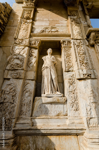 Old sculture at library of Celsus in Ephesus ancient city, Selcu
