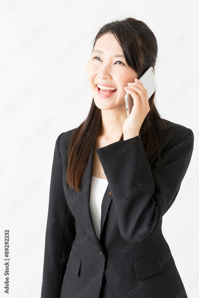 asian businesswoman talking on white background asian businesswoman talking on white background