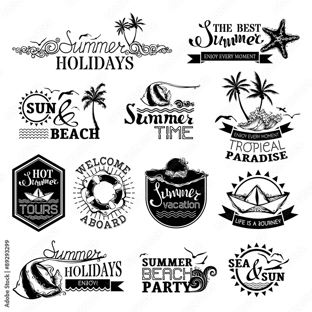 Fototapeta premium Vector set of summer and travel designs.