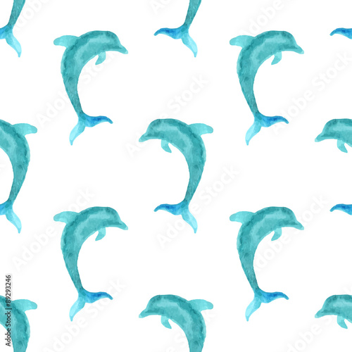Seamless watercolour dolphin pattern.