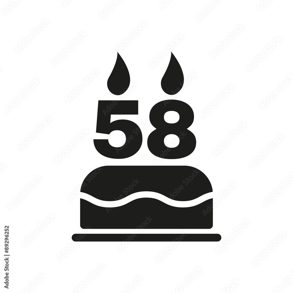 The birthday cake with candles in the form of number 58 icon. Birthday symbol. Flat The birthday cake with candles in the form of number 58 icon. Birthday symbol. Flat