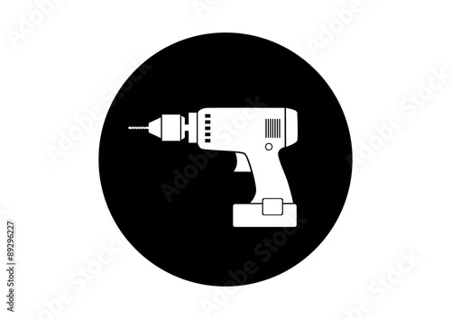 Black and white drill icon on white background