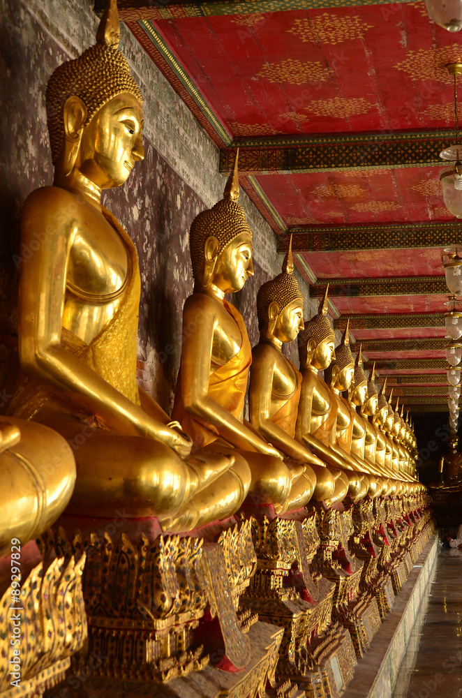 buddha,statue,Bangkok,temple,color,gold,wall,background,yellow